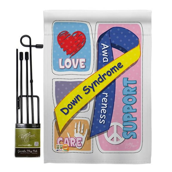 Breeze Decor BD-ST-GS-115088-IP-BO-D-US13-BD 13 x 18.5 in. Down Syndrome Inspirational Support Impressions Decorative Vertical Double Sided Garden Flag Set with Banner Pole