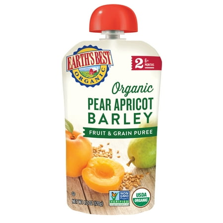 Earth's Best Organic Pear Apricot Barley Fruit & Grain Puree 2 Over 6 Months, 4.2 oz, 6 pack