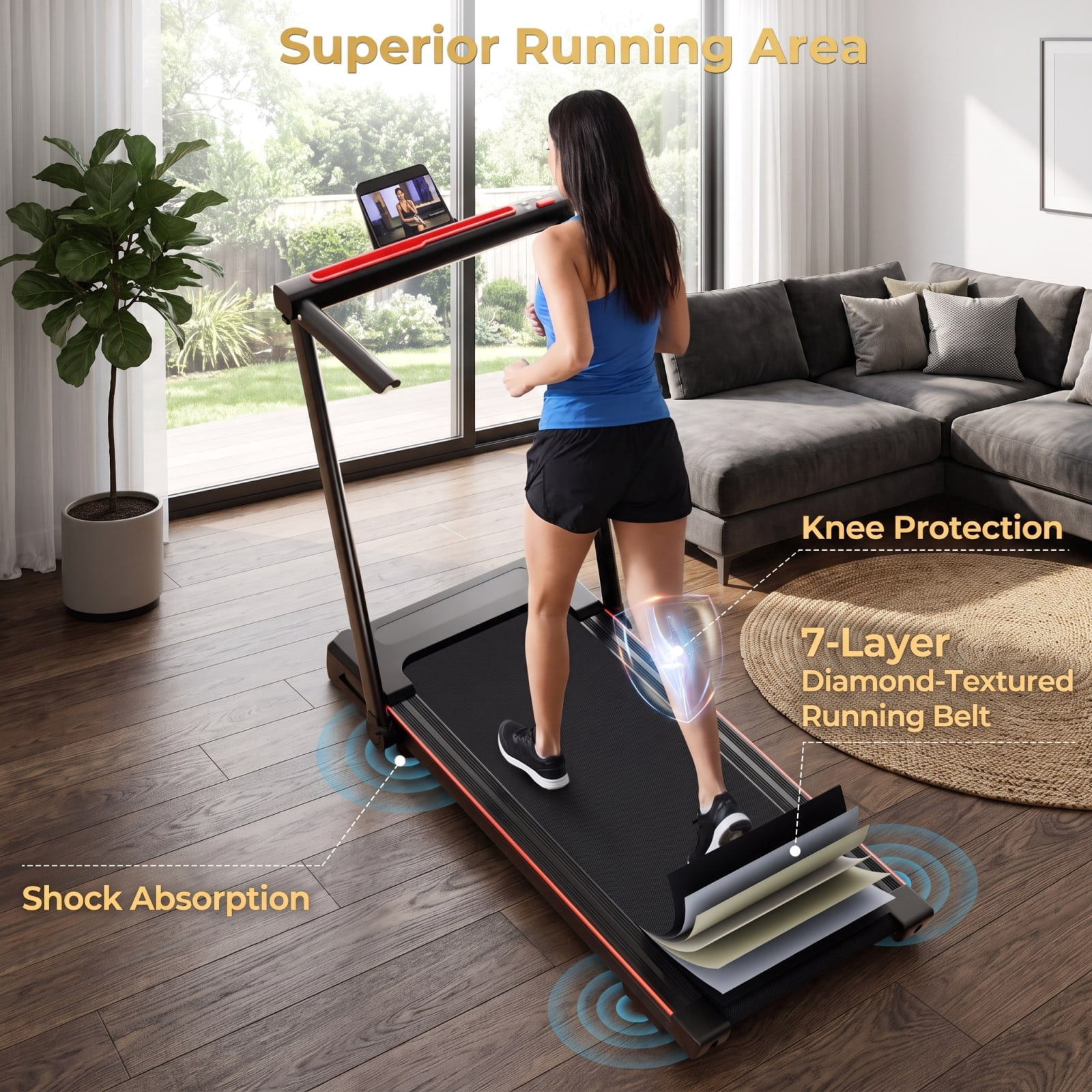 Airfind 3 in 1 Folding Treadmill with Removable Desk and LCD Display for Home Office Under Desk Walking and Jogging, Black