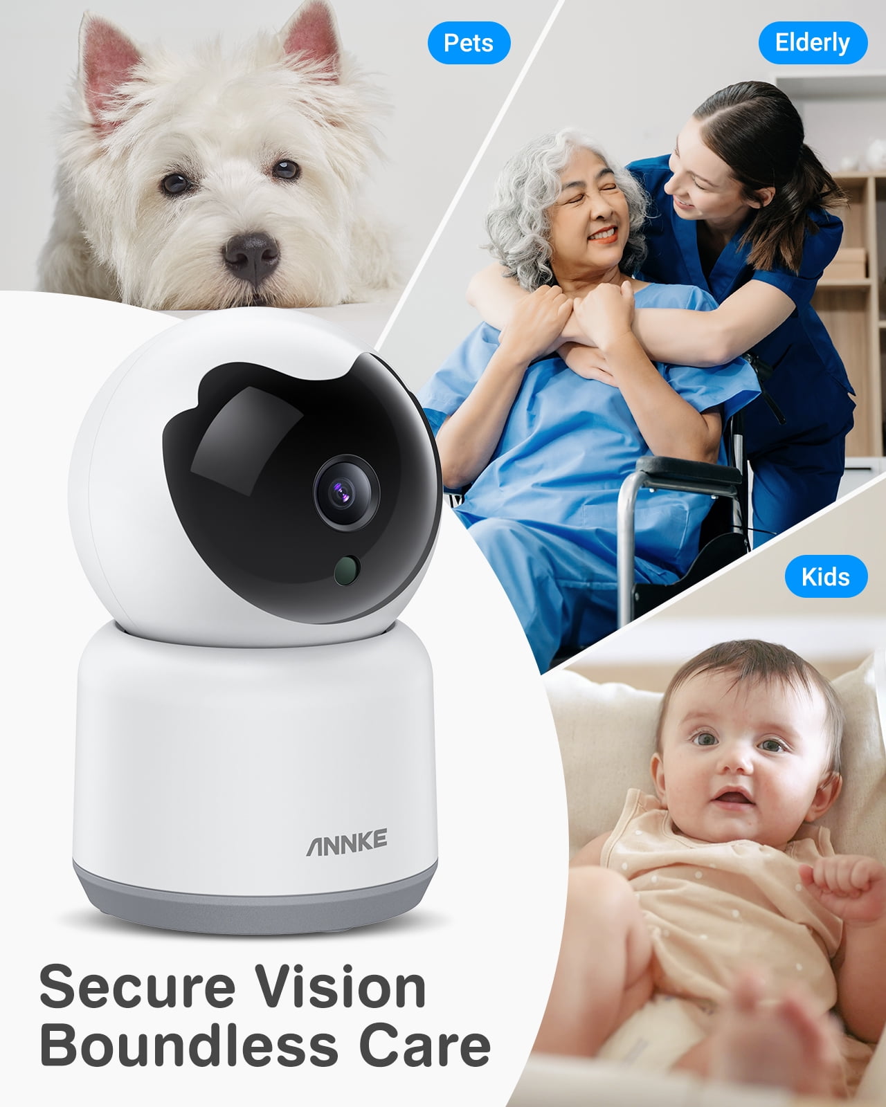 ANNKE 3MP WiFi Pan Tilt Home Baby/Pet Monitor, Upgraded 3MP Indoor Security Camera, 360-degree with Two-Way Audio, Human Motion Detection, Cloud & SD Card Storage