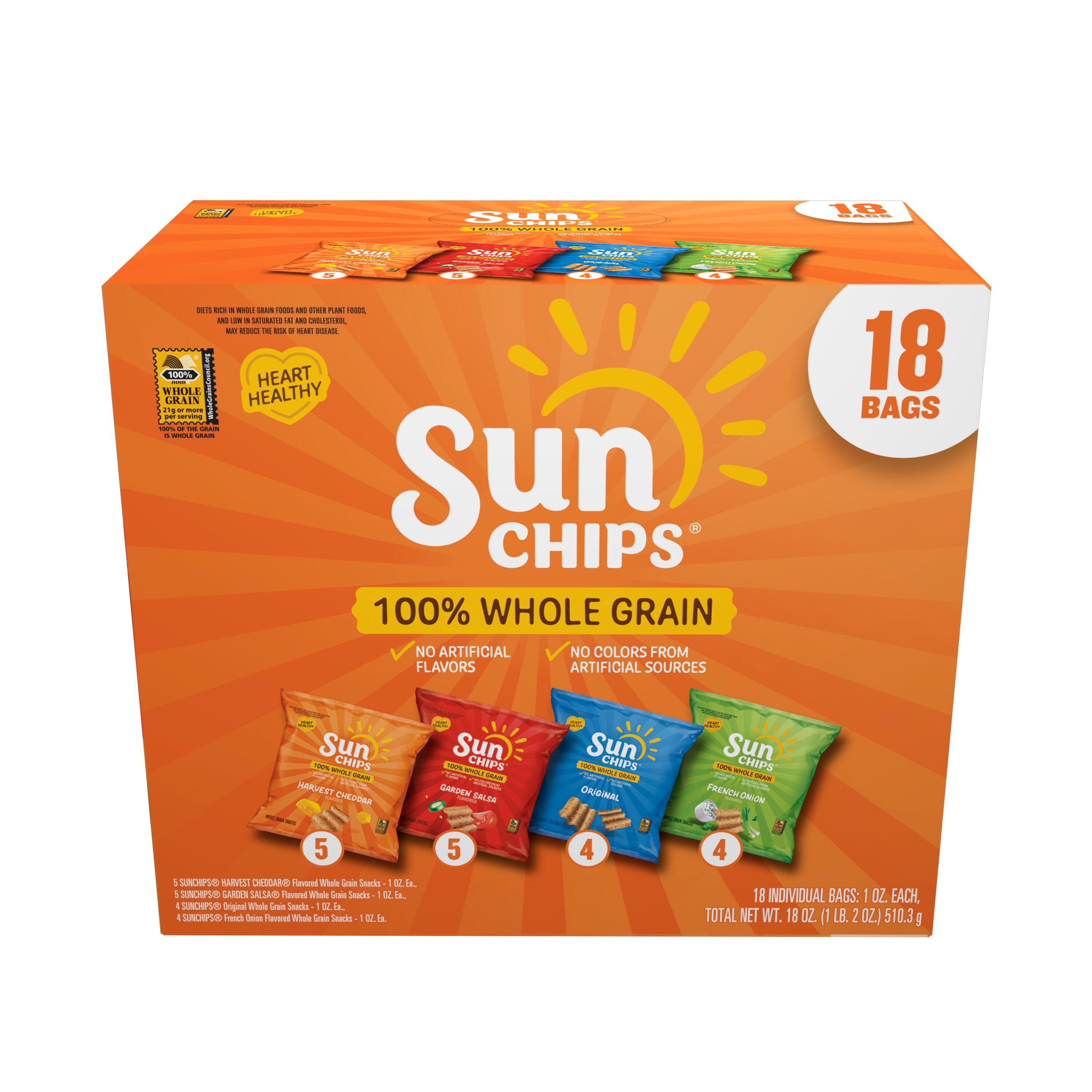 (4 pack) SunChips 100% Whole Grain Snacks, 4 Flavor Variety Pack, 1 oz, 18 Count