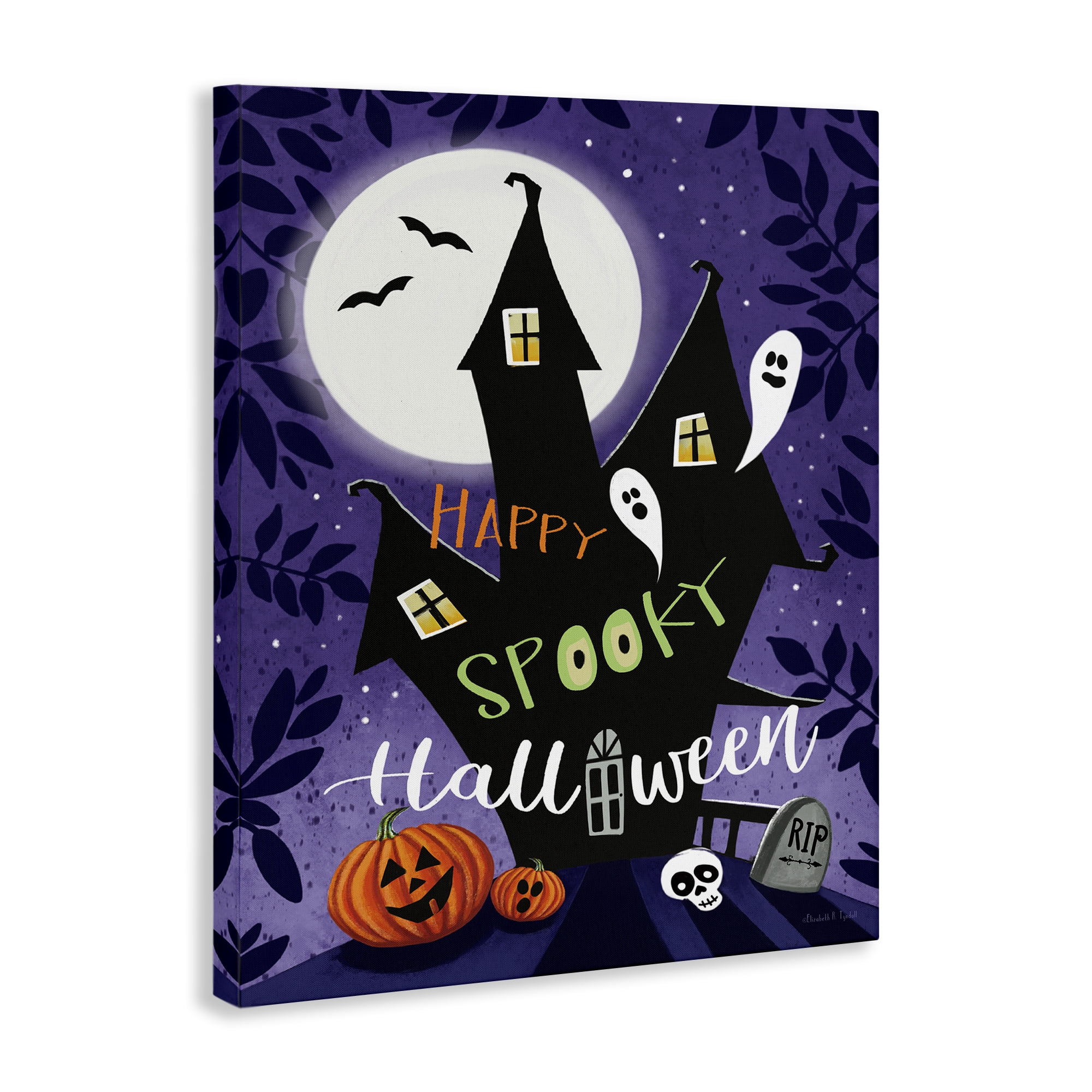 Stupell Industries Spooky Halloween House Holiday Painting Wrapped Canvas Art Print Wall Art, 16 x 20