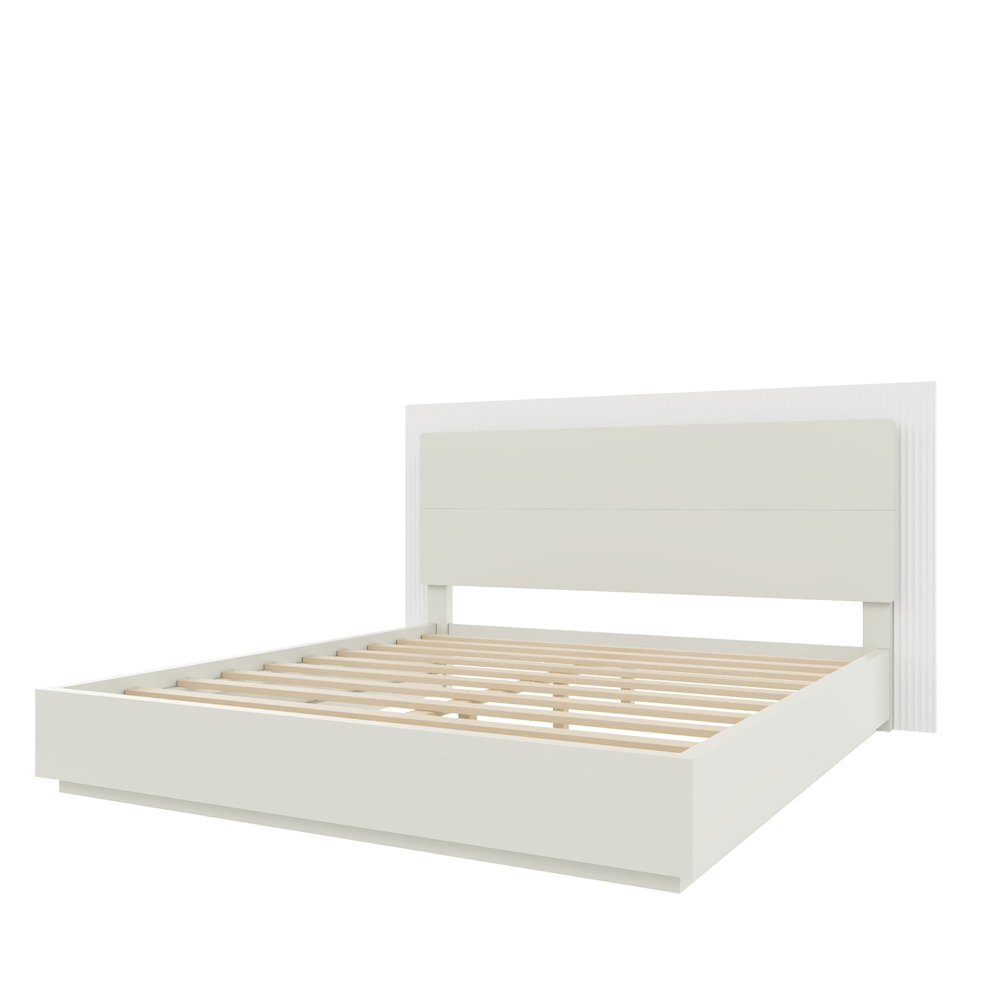 Euroco Wood King Size Platform Bed with LED Light Headboard, No Box Spring Needed, White