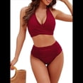 thumbnail image 2 of Traje de Baño de Dos Piezas con Control de Abdomen para Mujer, Bikini de Cintura Alta, 2025 Rojo Ladrillo S, 2 of 9