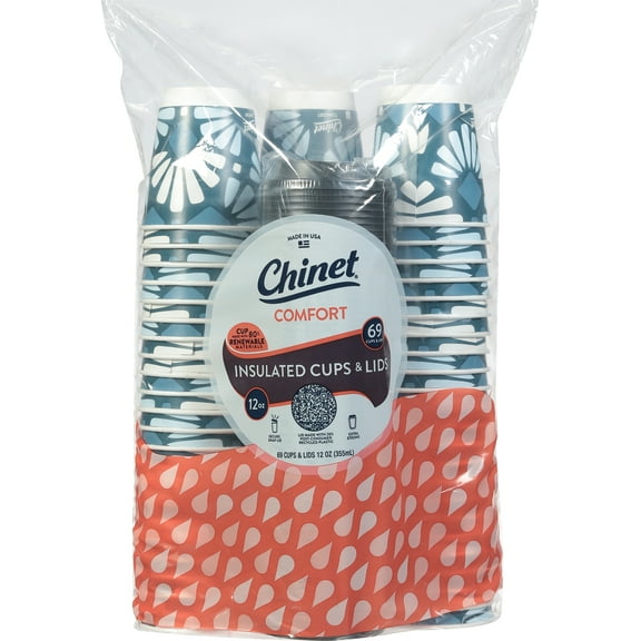 Chinet Comfort 12 Ounce Insulated Cups & Lids 69 ea
