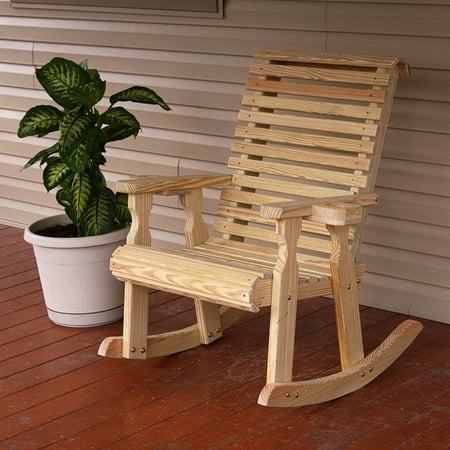 Back Rocker - Amish Heavy Duty 600 Lb Roll Back Pressure Treated Rocking Chair With Cupholders (Unfinished)