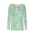 thumbnail image 7 of qolati Womens Long Sleeve Henley T Shirts Half Button V Neck Ribbed Knit Slim Fitted Basic Tee Tops Floral Printed Casual Work Blouse Green S, 7 of 7