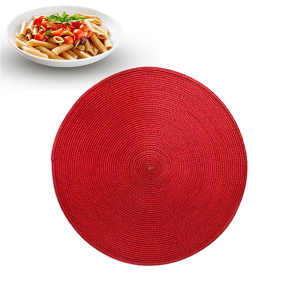 SugarBloom Round Woven Placemat, 15-inch Red Tableware Mat, Non-Slip Dining Table Pad, Heat Resistant Kitchen Decor,red