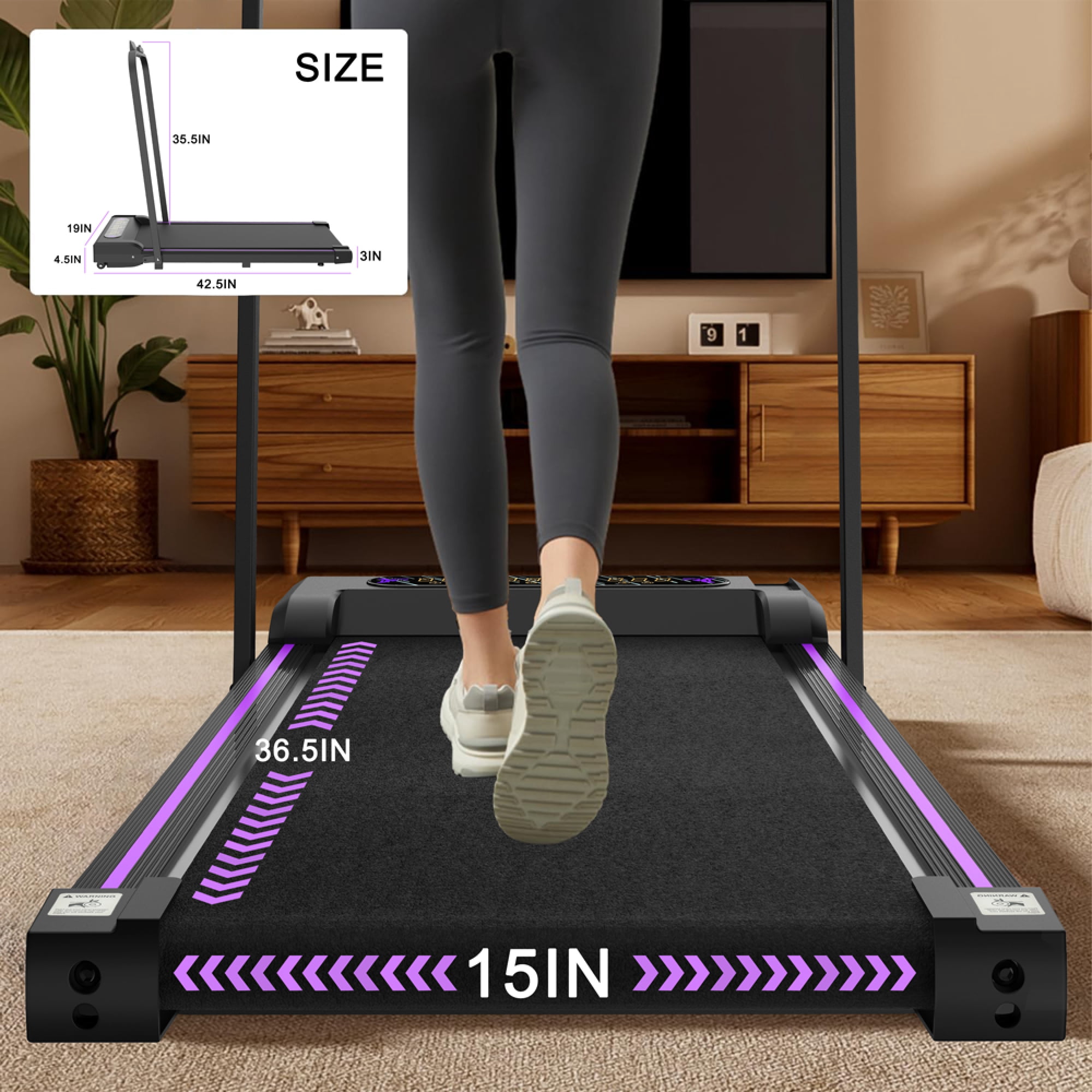 Jopath 2 in 1 Treadmill for Home,Portable Under Desk Treadmill with Handle Remote Control LED Display,Walking Jogging Machine for Home Office Use,Black