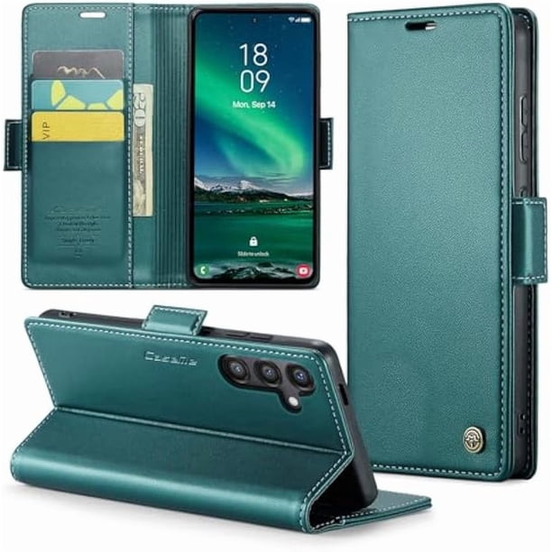 Funda tipo cartera para Samsung Galaxy S24 FE con tarjetero, función atril, bloqueo RFID, cierre magnético, protección a prueba de golpes, de piel sintética, con tapa tipo cartera para S24 FE