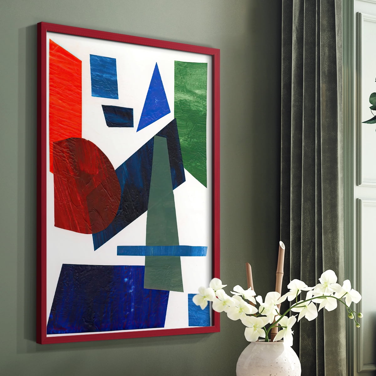 Colorful Shapes III Framed Print in Red Solid Wood Framed Print No Nail Hanging