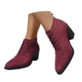 thumbnail image 3 of Womens Ankle Boots Round Toe Chunky Mid Heeled Front Lace Up Retro Short Booties Fall Boots for Women 2025, 3 of 9