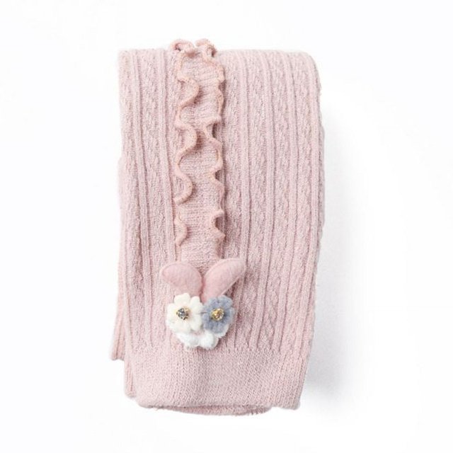 Children Girls Baby Stockings Soft Cute Thick Stretchy Solid Color Rabbit Decoration Pants Leggings Bottoms QP XXS