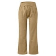 thumbnail image 4 of felwors Women's Linen Cotton Flare Pants – Wide Leg Drawstring Waist Lounge Pants, Breathable Summer Bottoms for Casual Wear, Beach, Travel, and Everyday Comfort (Khaki, M), 4 of 5