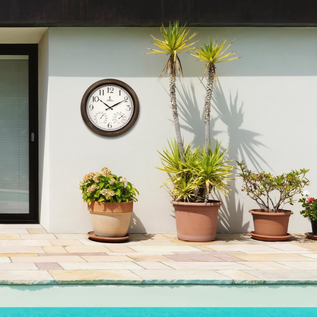 Outdoor Clock for Patio Large Waterproof with Thermometer - 18 inch Indoor Outdoor Wall Clock with Temperature and Humidity Combo - Weatherproof, Accurate & Easy to Read for Pool, Garden & Home Decor