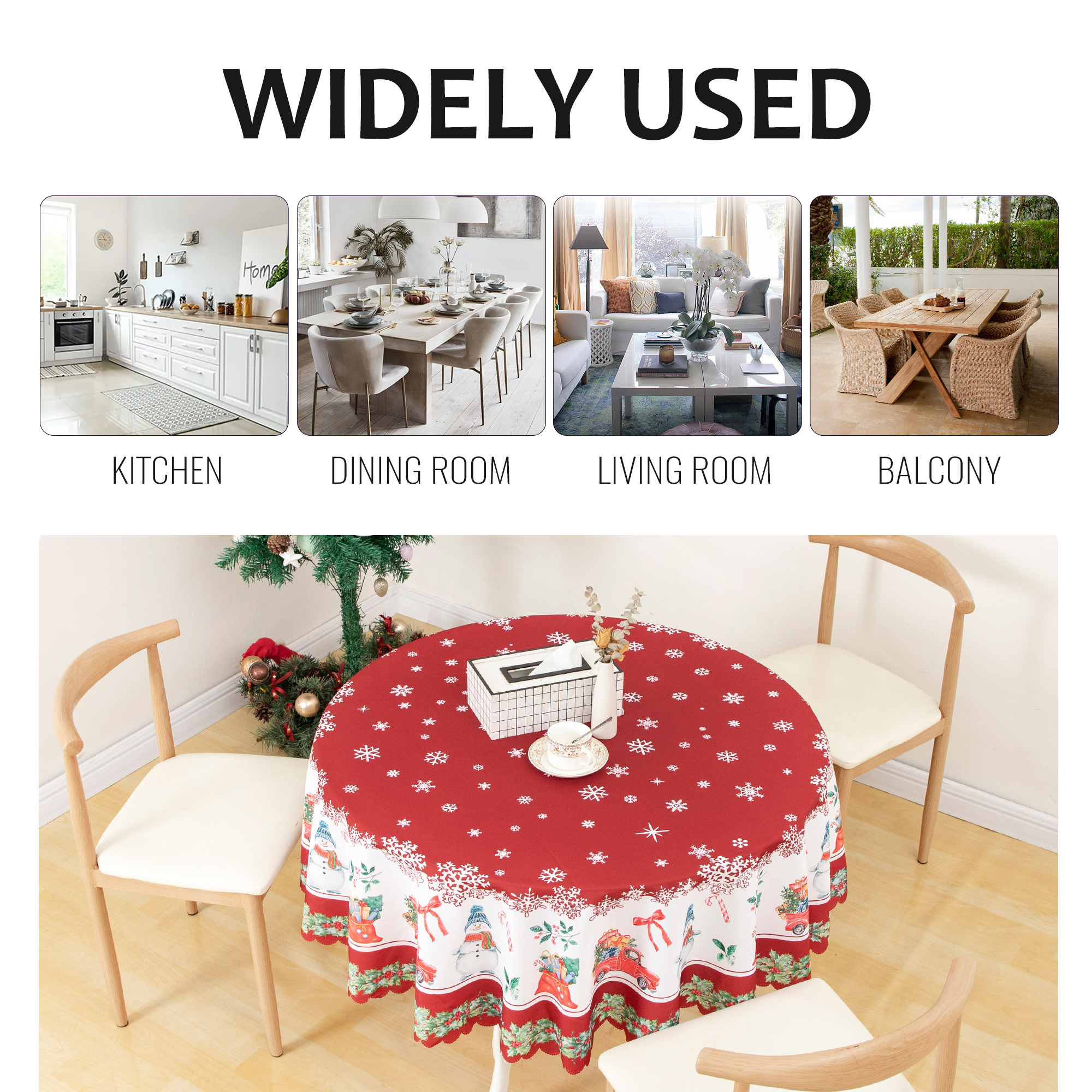 RAY STAR Polyester Christmas Tablecloth 60 inch Round Machine Washable Table Cloths, Thick Can not See Through Heavy Duty Tablecloth