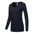 thumbnail image 2 of A2Y Women's Basic Solid Soft Cotton Long Sleeve V-neck Top T-shirt Navy XL, 2 of 3