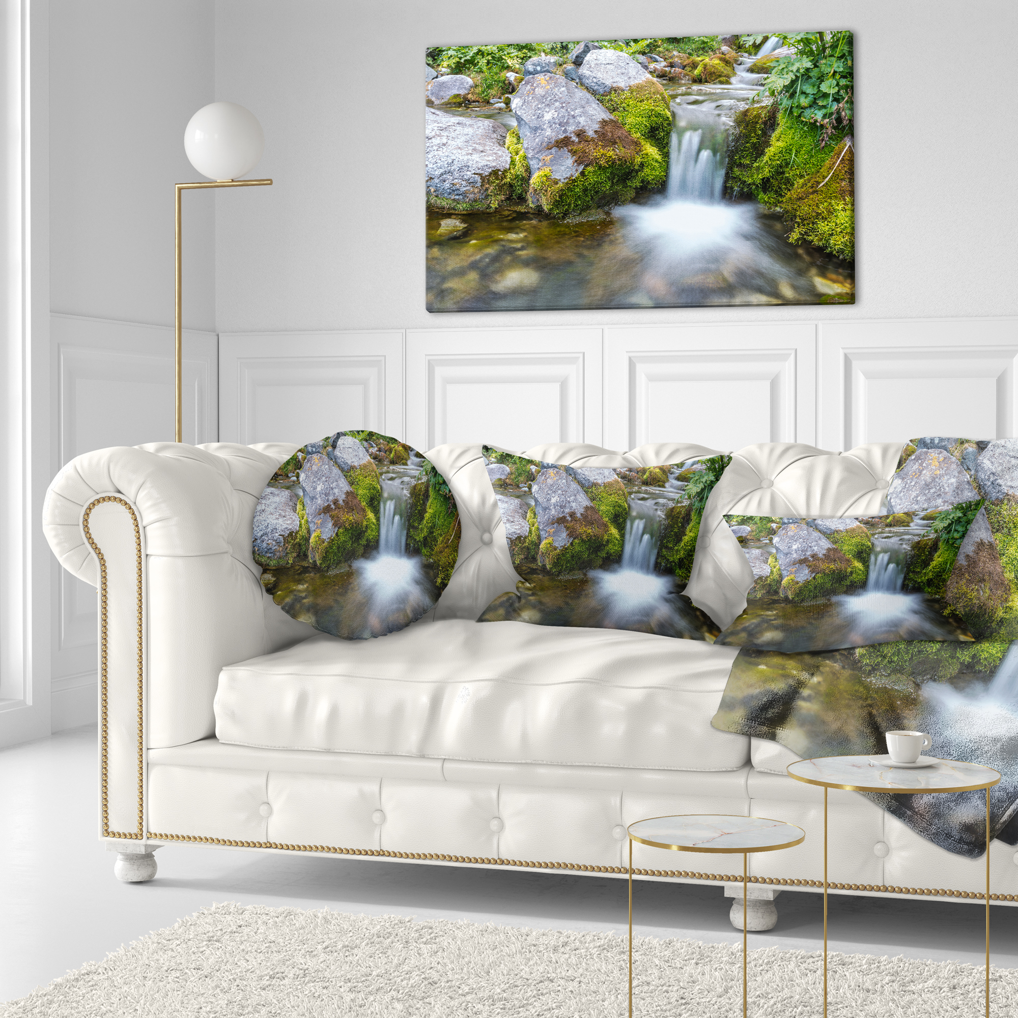 Designart Summer Water Stream - Landscape Photography Throw Pillow - 12x20