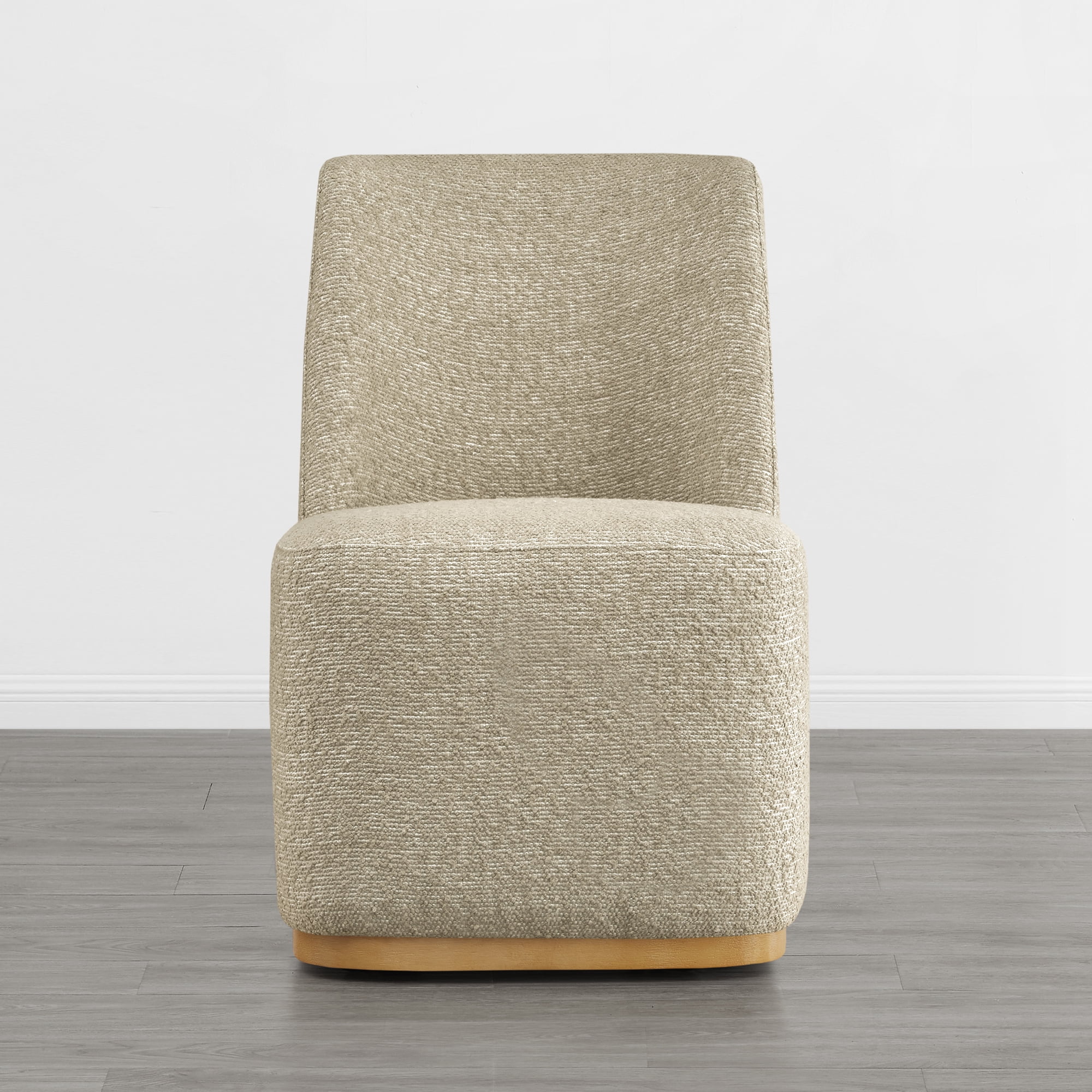 Spruce & Spring Modern Upholstered Dining Chair with Hidden Casters & Wood Base Set of 2, Oatmeal