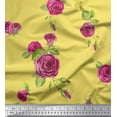 thumbnail image 1 of Soimoi Yellow Cotton Poplin Fabric Leaves & Pink Rose Flower Print Fabric by The Yard 42 Inch Wide, 1 of 1