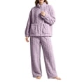thumbnail image 5 of CAZOFW Women Pajamas,Flannel Zip Up Long Sleeve Top Pants Set Warm Fleece Loungewear Pjs Sizes L-2X, 5 of 9