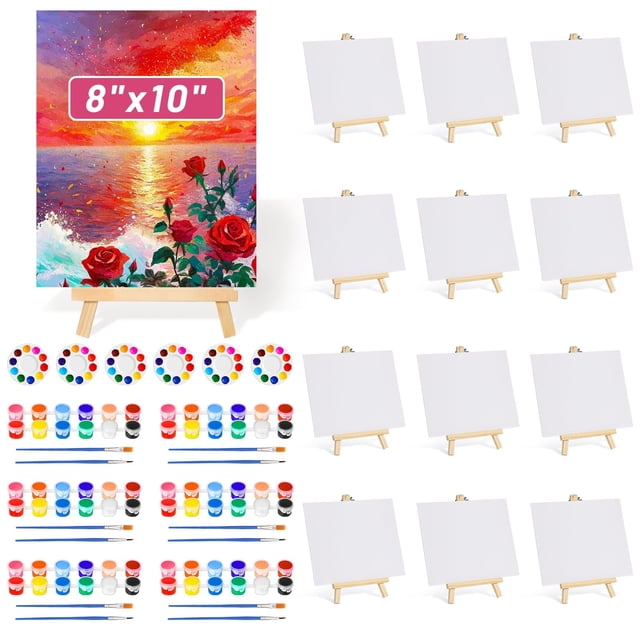 Set de lienzo y caballete para pintar Evatage, 8 x 10 pulgadas, 12 piezas con pintura