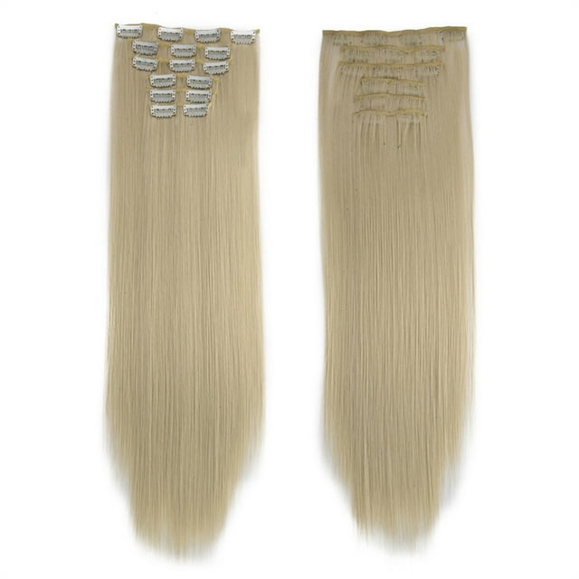 RKSTN Perruques Cheveux Humains Mode Cheveux Longs Extensions de Cheveux à Clip Perruque Lisse Complète Perruques Sans Colle