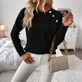 thumbnail image 7 of Wutalume Women's Casual Fashion Long Sleeve Solid Color Asymmetrical Button Down Knit Sweater Top, Unique Hem Design, Modern Pullover for Stylish Looks,Black L, 7 of 7