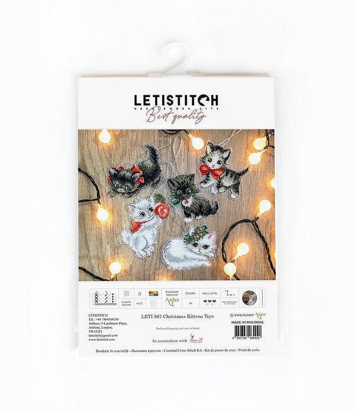 Counted Cross Stitch Kit Christmas Kittens Toys Leti987 Needlework Easy Small Black White Canvas Cotton