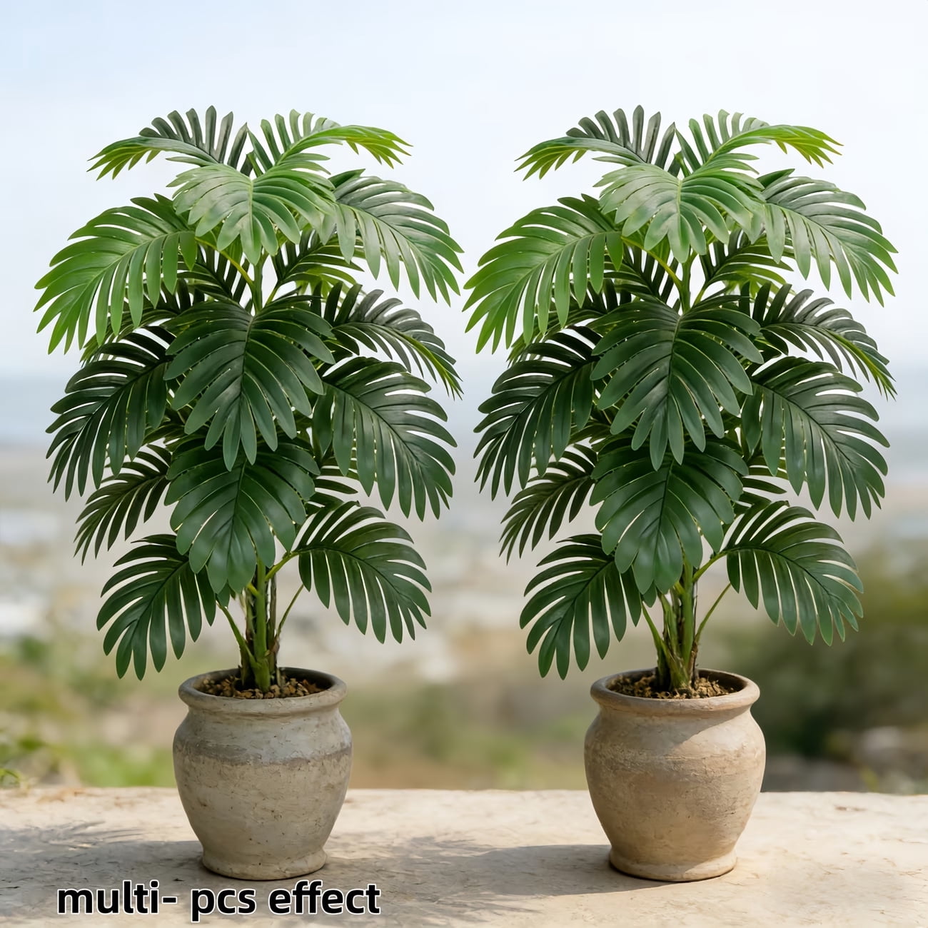 2-Pack Artificial Palm Plants in Pots – Fake Greenery for Home Office Farmhouse Indoor Outdoor Decor, Low Maintenance Faux Potted Greenery