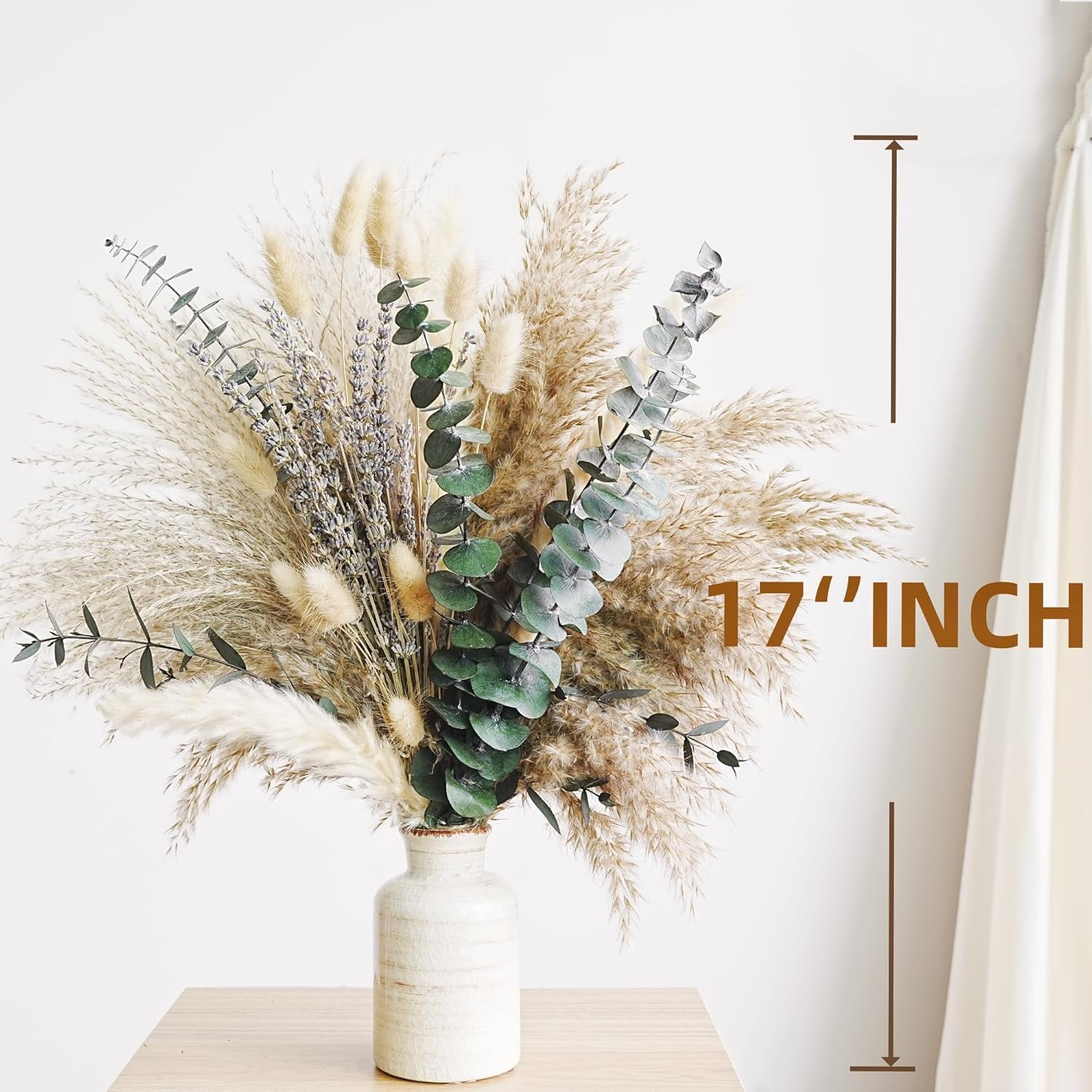 Green Pampas Grass Boho Bouquet – Exquisite Lavender and Eucalyptus Dried Flower Arrangements for Western Decor Rustic Flowers Your Bohemian Home, Bedroom, Wedding Table Décor