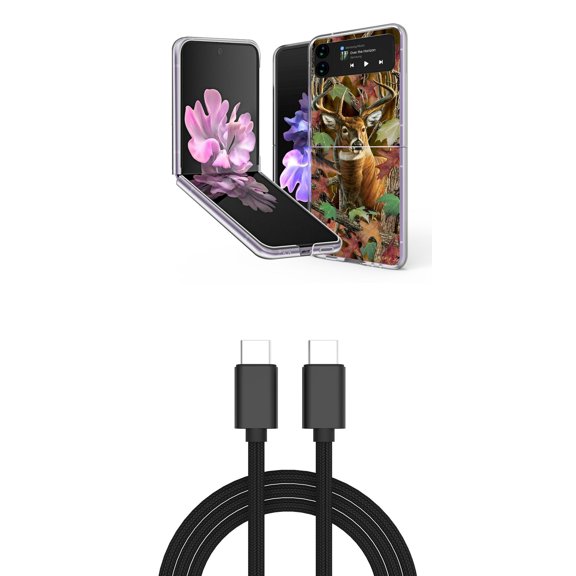 Bemz Premium Bundle for Samsung Galaxy Z Flip 3 5G: Slim Snap-On Protector Case (Hunter Camo Deer), PD Power Delivery USB-C to USB-C Cable (3 Feet)