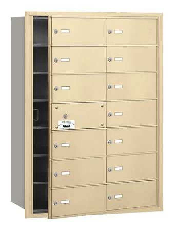 4B+ Horizontal Mailbox (Includes Master Commercial Lock) - 14 B Doors (13 usable) - Sandstone - Front Loading - Private Access