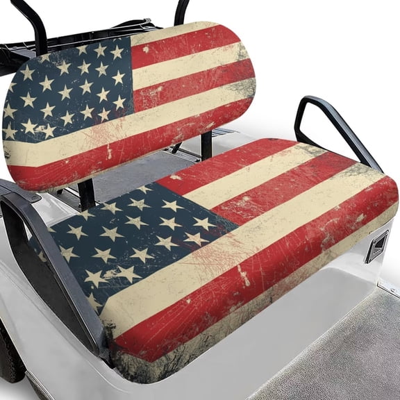 chaqlin Vintage American Flag Golf Cart Seat Covers Club Car Precedent Patriotic Golf Car Cushion Cover and Backrest Cover 2 Pack Non Slip Protector