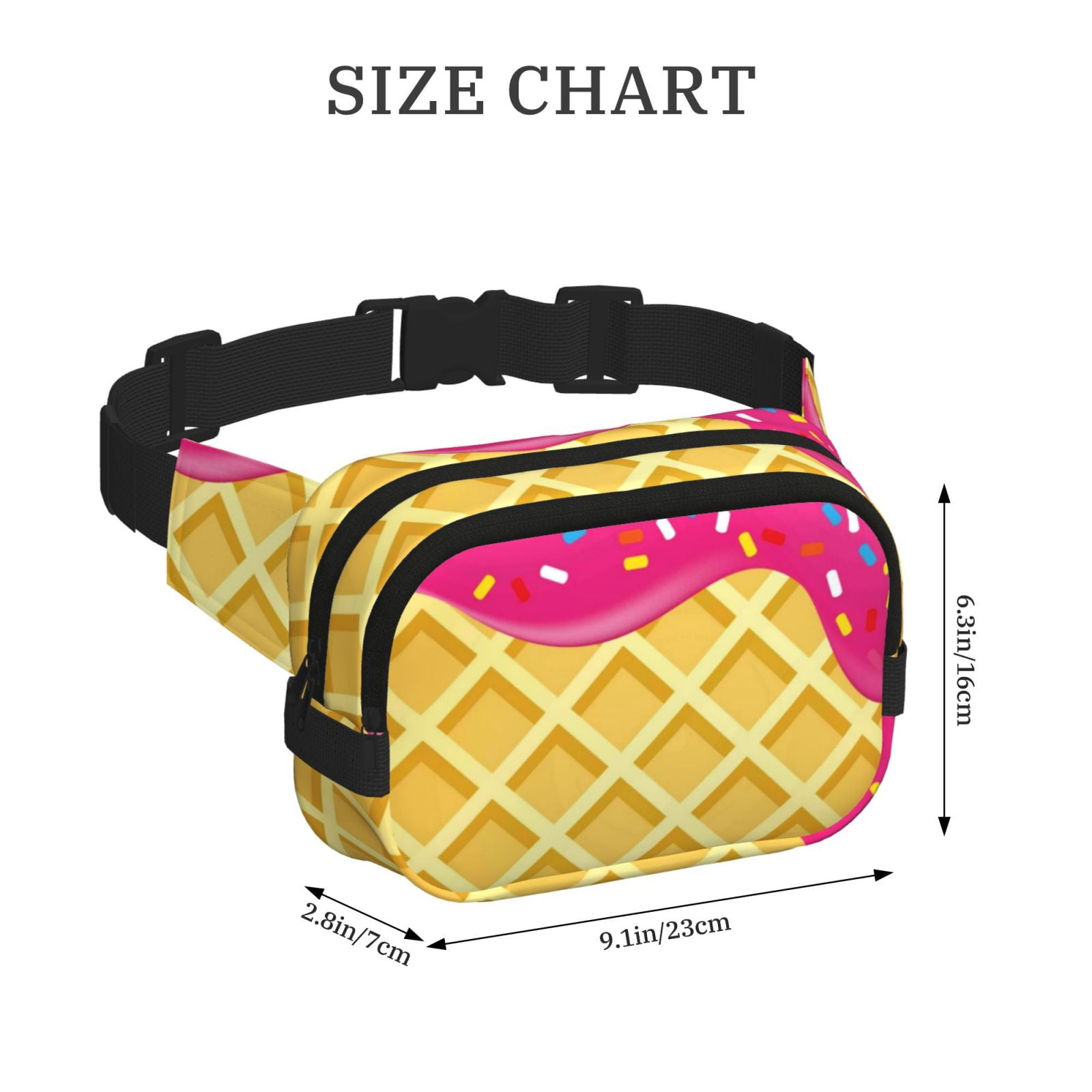 Rateoe Red Ice Cream Print Fanny Pack Belt Bag for Women and Men, Square Double-Layer Waterproof Waist Pack with Adjustable Strap for Hiking, Jogging, Cycling