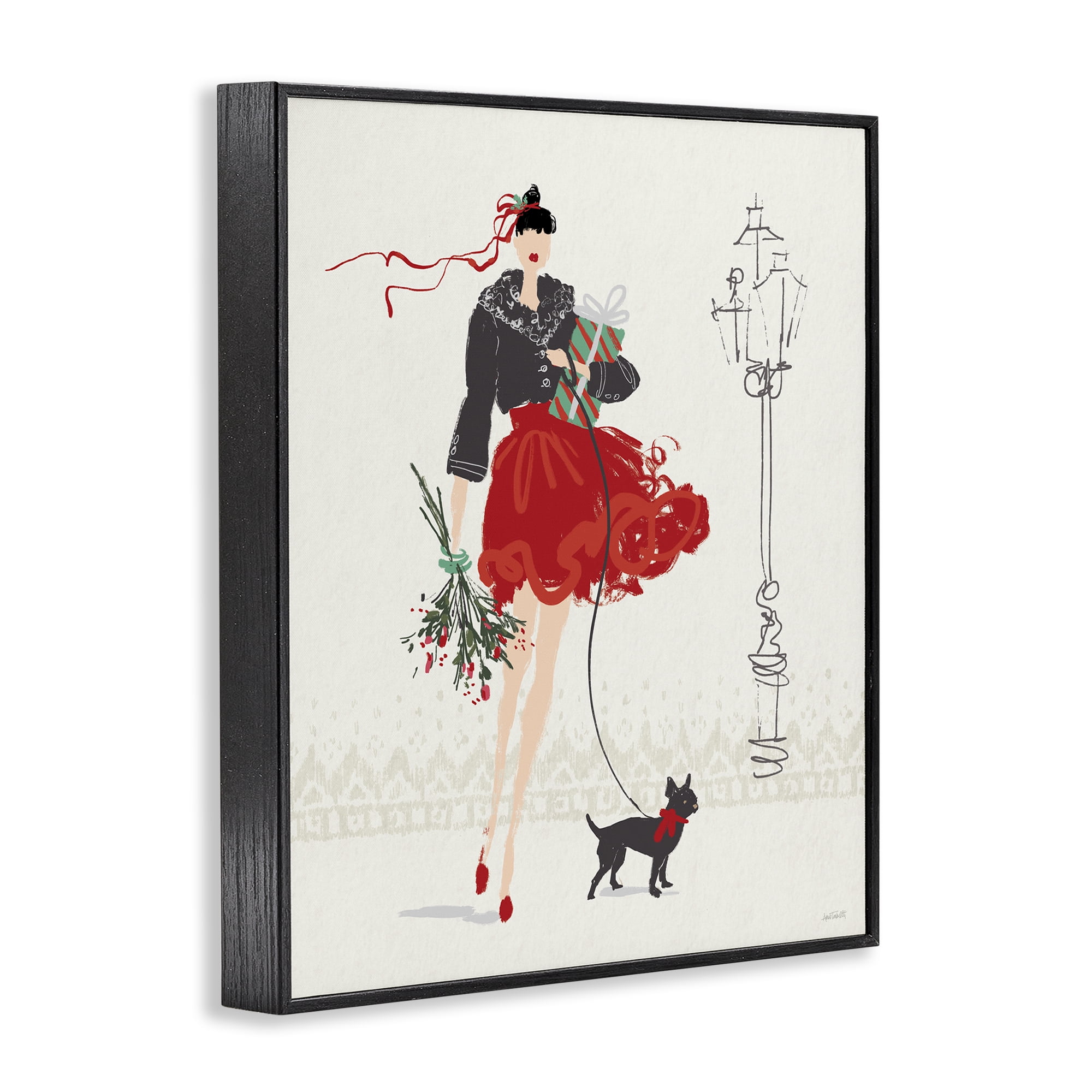 Stupell Industries Holiday Fashionista Girl Holiday Painting Black Framed Art Prints Wall Art, 24 x 30