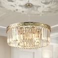 thumbnail image 1 of Gold Chandelier for Dining Room, Modern Gold Chandeliers Cyrstal in 2-Tier, Contemporary Light Fixture 6-Light Round Top Raindrop Crystal Pendant Light for Bedroom, Bathroom, Dressing Room Dia 20", 1 of 8