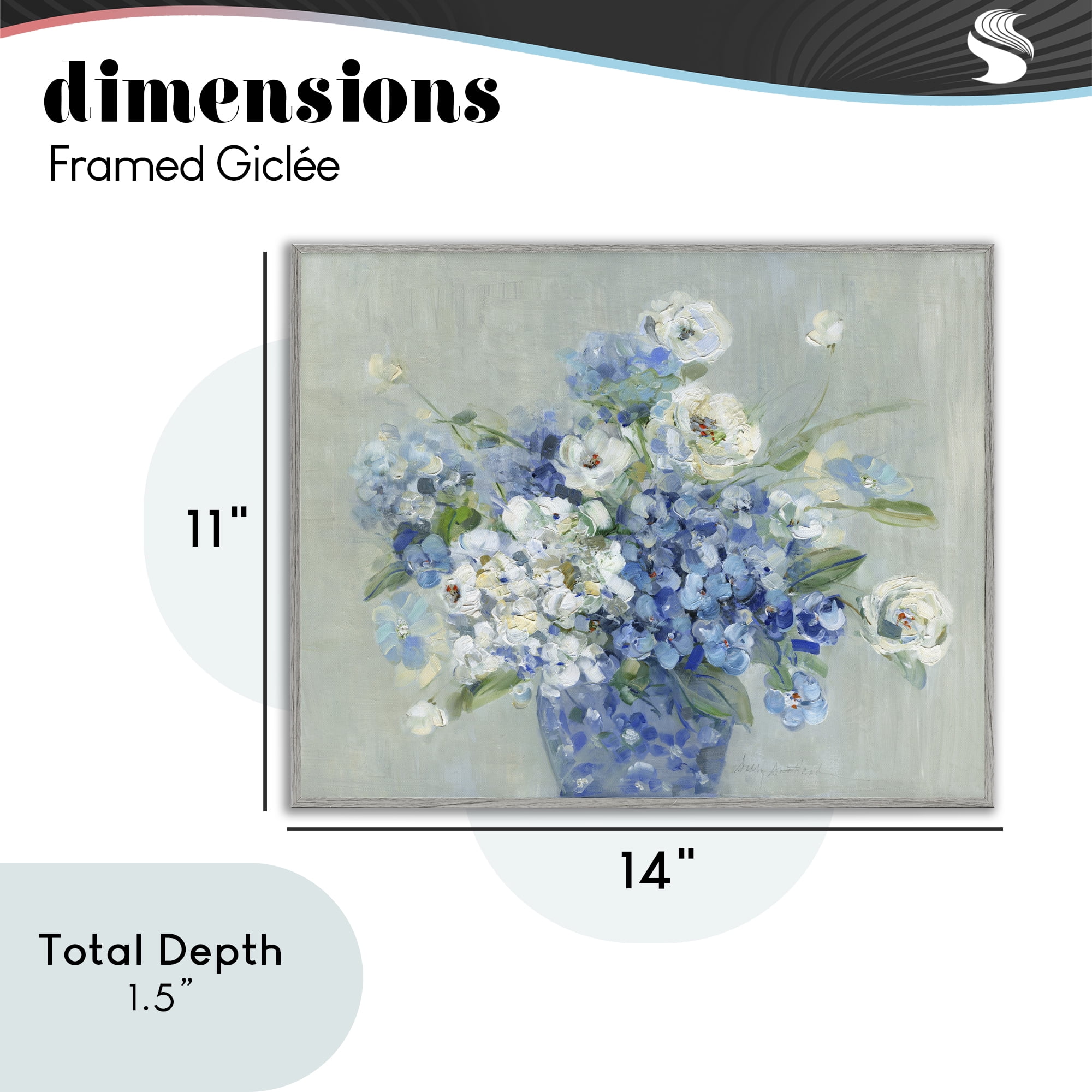 Stupell Industries Serene Blue And White Bouquet Gray Framed Giclee Art, design by Sally Swatland