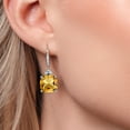 thumbnail image 3 of Gem Stone King 925 Silver and 10K Yellow Gold Yellow Citrine and Moissanite and Lab Grown Diamond Dangle Earrings for Women | 13.46 Cttw | Gemstone November Birthstone | Cushion 12MM, 3 of 6