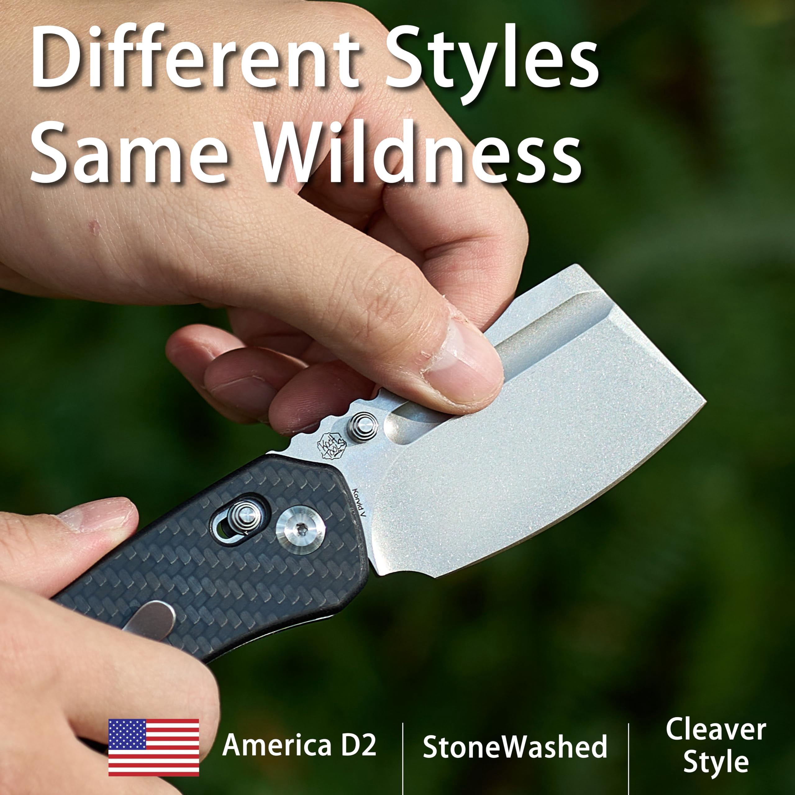 Kansept Korvid V Folding Pocket Knife 2.91" Stonewashed D2 Blade,Twill Carbon Fiber & G10,TE2030V7