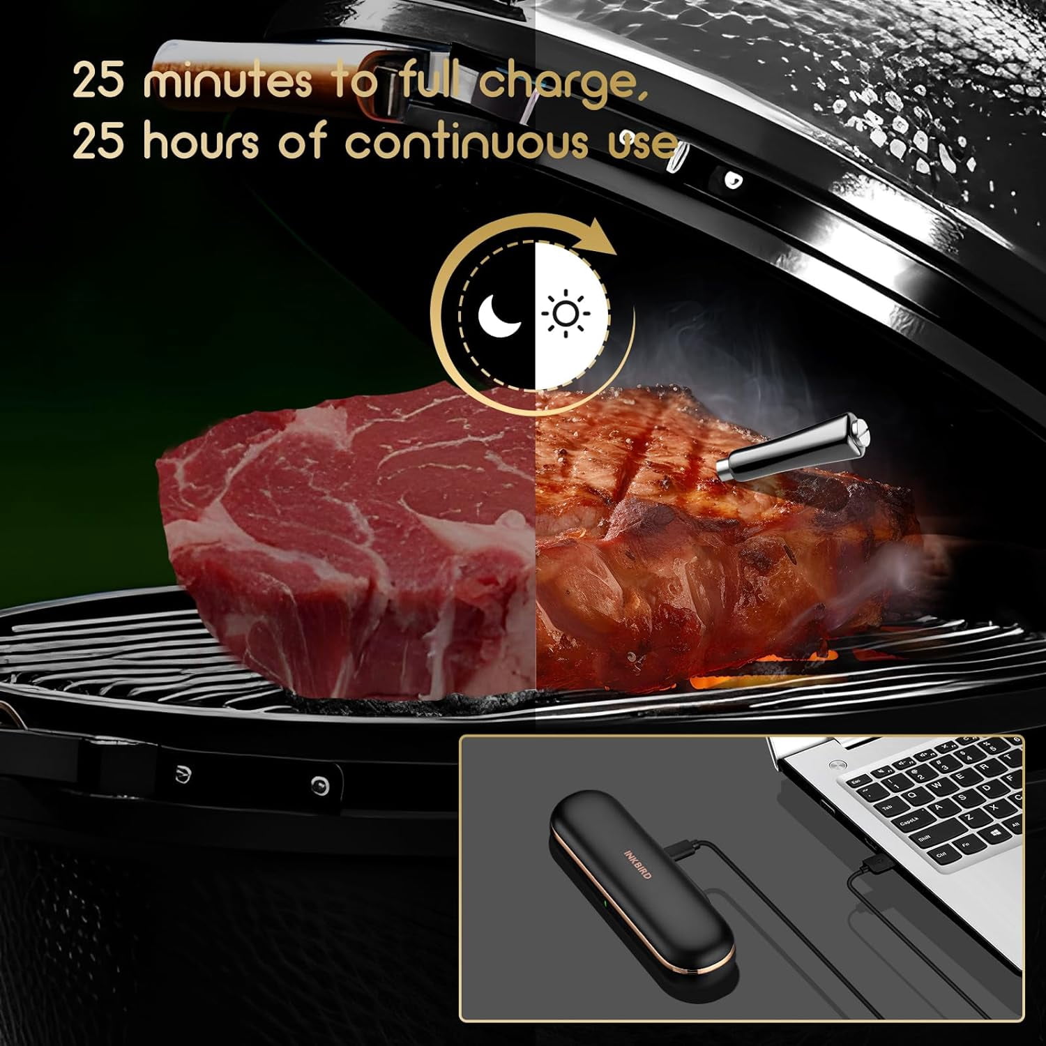 Inkbird Father's day Wireless Meat Thermometer Bluetooth BBQ Thermometer with 91m/300ft App Control and Smart Alarms，Dishwasher Safe,Black