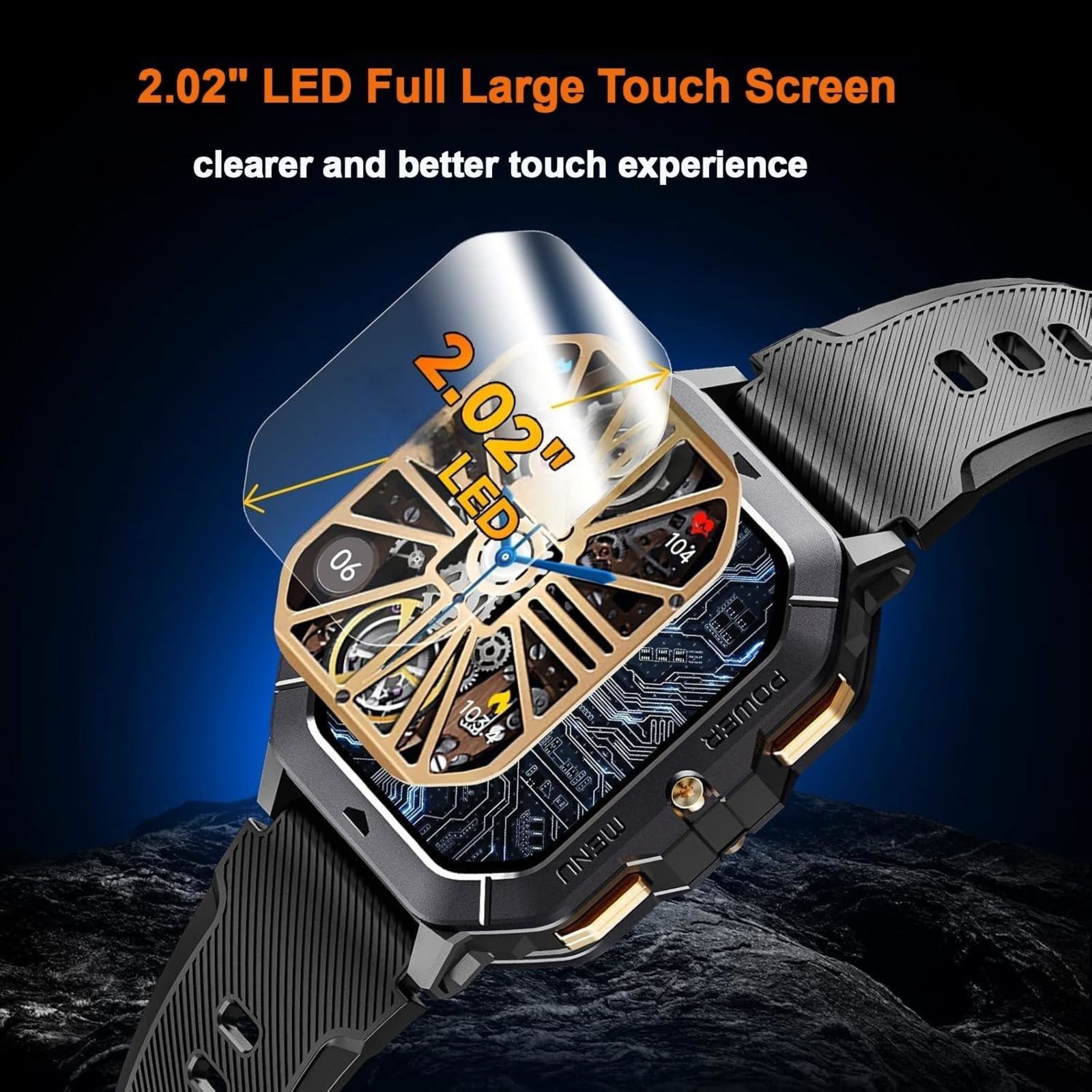 Smart Watch for Men, Waterproof Military Watch 2.02” HD Touchscreen Answer/Make Calls, Sport Fitness Activity Tracker with Heart Rate/Oxygen/Sleep Monitor/100+ Sports Modes
