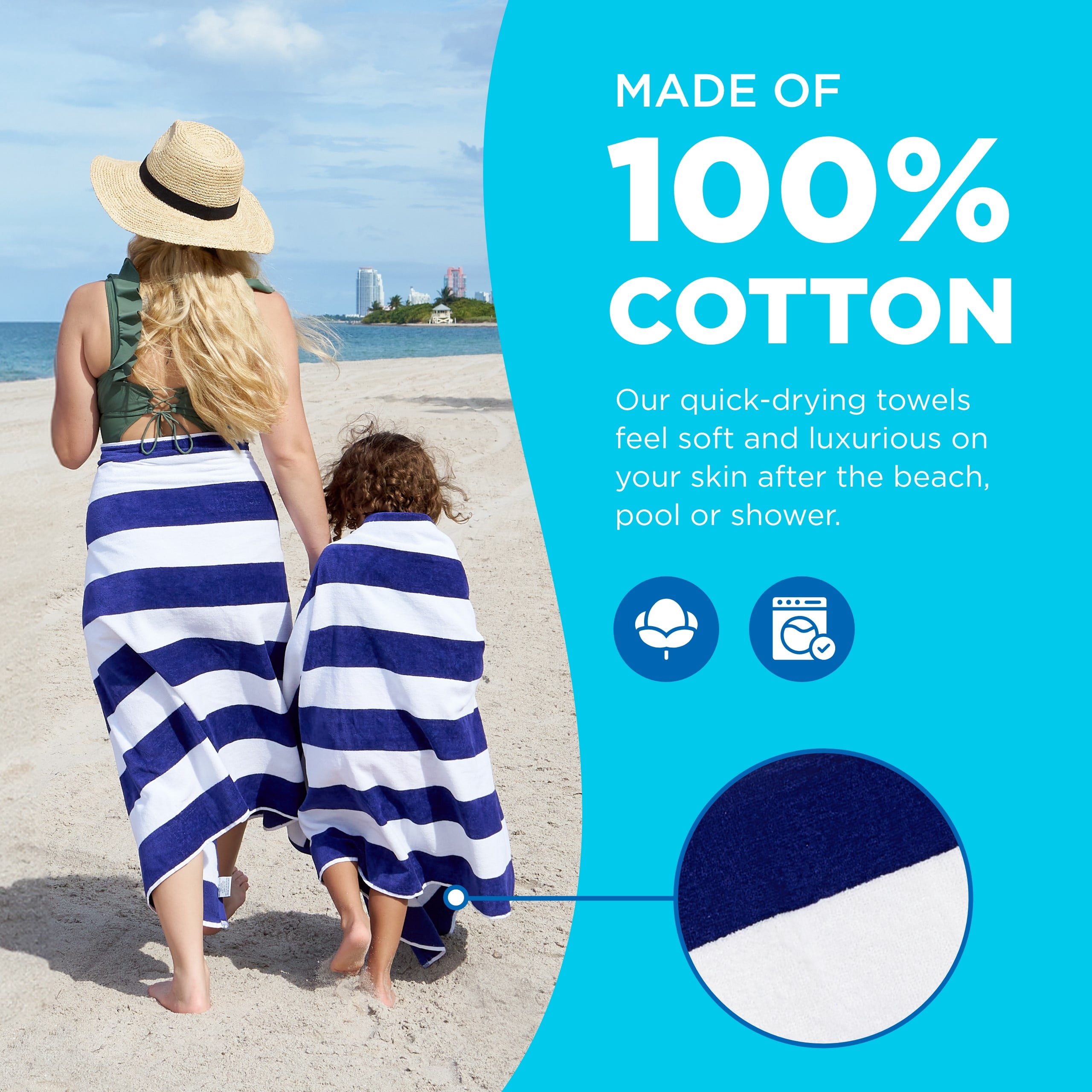 Ben Kaufman Joey Velour Striped Towel - Oversized & Absorbent Striped Beach Towels - Colorful Yarn Dye Stripe Cotton Towel for Swimming & More - Lightweight & Soft Swim Towels - Blue, 12 Pack