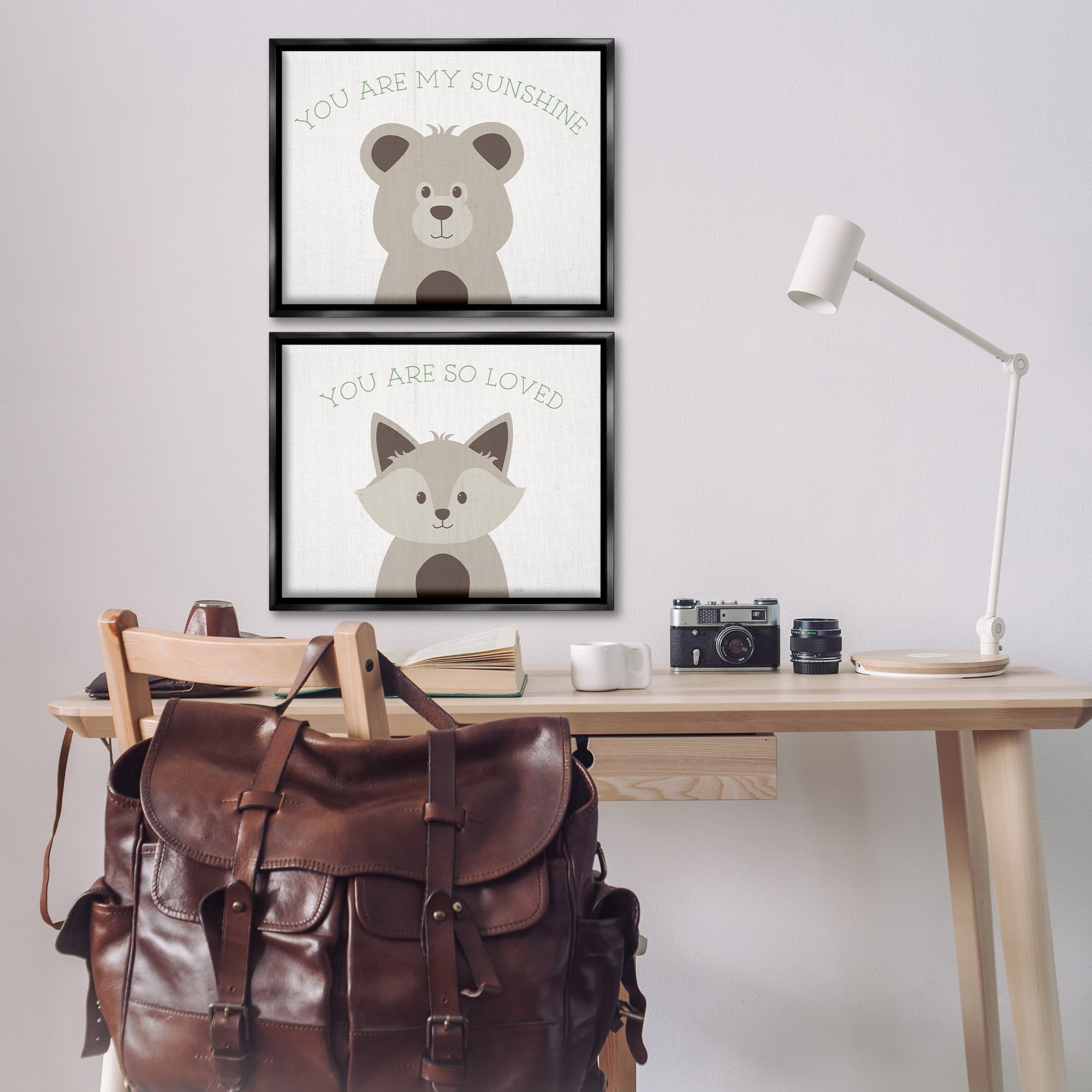 Stupell Industries Uplifting Kid's Animal Quotes Animals Painting Black Floater Framed Canvas Art Print Wall Art, 21 x 17, Set of 2