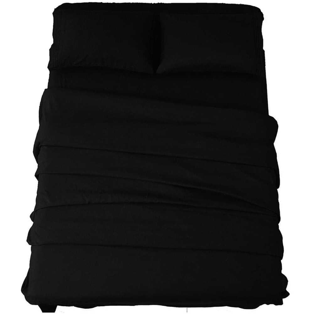 Sonoro Kate 1800 Thread Count Microfiber Bed Sheet Set, Deep Pocket 4Piece, Full, Black