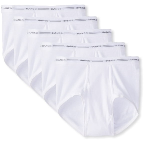 Hanes Mens 5-Pack Full Rise Briefs, White, Small