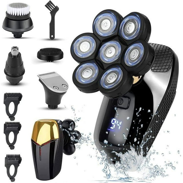 in 1 Electric Shaver 7D for Bald Men, Rechargeable Rotary Razor, LED Display, Black