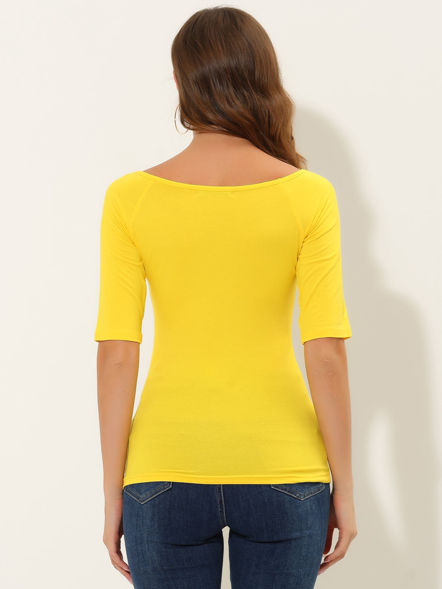 DARING DIVA Women's Slim Fit Pullover Boat Neck Stretchable T-Shirt 2XL Lemon Yellow