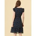 thumbnail image 4 of INSPIRE CHIC Women's Floral Flutter Sleeves V Neck Smocked Ruffle Dress Dark Blue M, 4 of 5