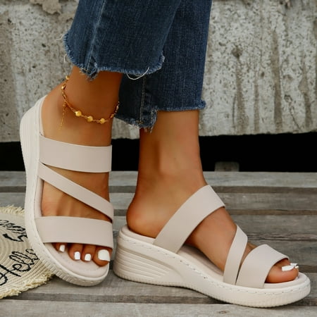 

Christmas Ladies Fashion Solid Color Leather Strap Combination Wedge Platform Sandals